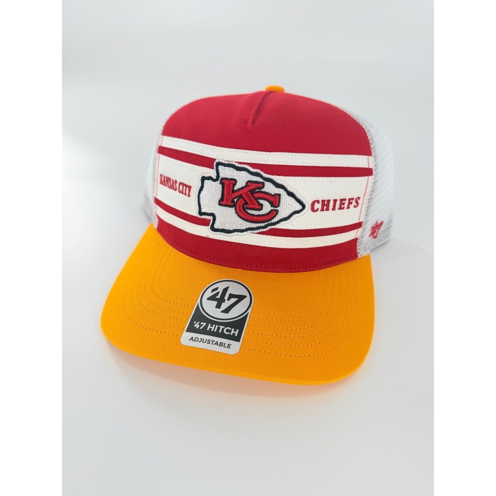 Kansas City Chiefs 47 Brand Super Stripe Hitch Hat Red Gold Trucker Cap New